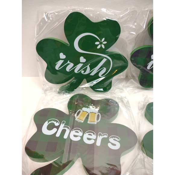 Jetec St. Patrick's Day Freestanding Shamrock Decor 4 Pieces Wooden Shamrock - Picture 7 of 8